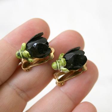1960s Coro Black Tulip Clip Earrings 
