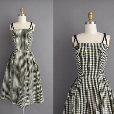 vintage 1950s dress | Gorgeous Black &amp; White Gingham Print Cocktail Party Dress | Small | 50s vintage dress 