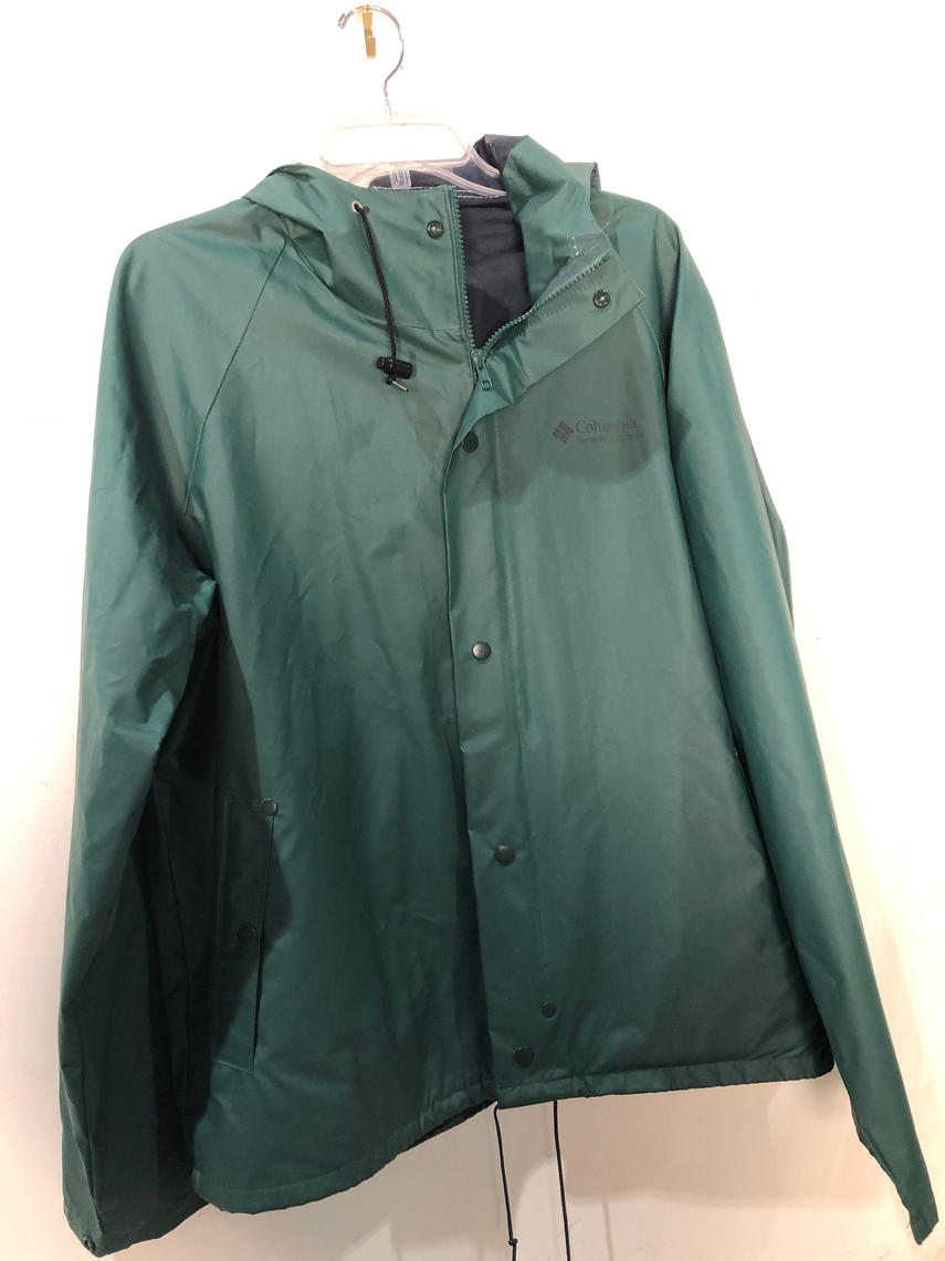 Vintage Columbia Hunter green PVC Raincoat Vented Duckbill Hood