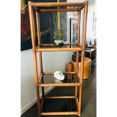 Vintage Bamboo Etagere Shelf System Smoked Glass