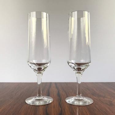 Pair of Orrefors Rhapsody Clear Crystal Champagne Flute Glasses (7 5/8&amp;quot;) by Sven Palmqvist 