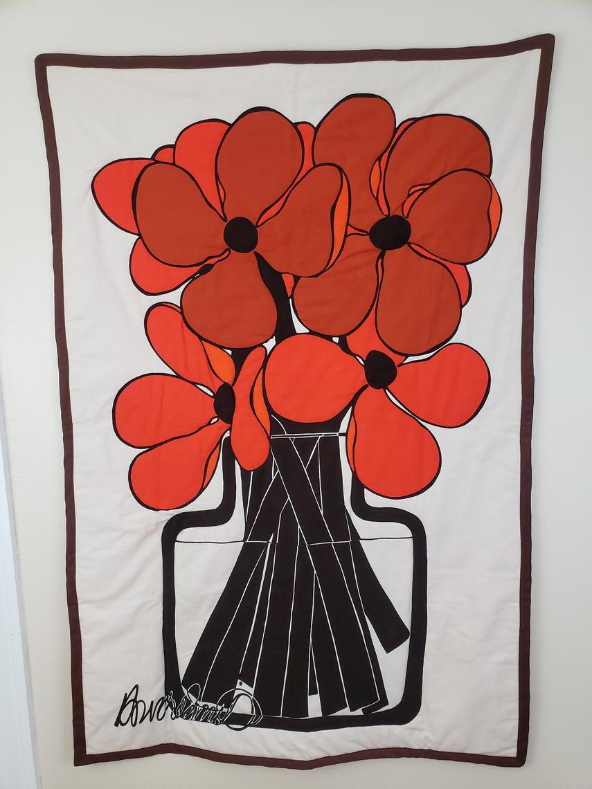 Mid Century Modern Howard Smith For Valilla Finland Flower Tapestry #1236