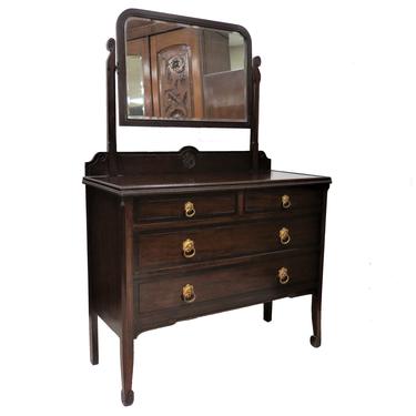 Unique Furniture | Vintage English Mahogany 4 Drawer Chest With Beveled Mirror 