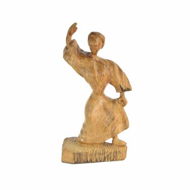 Vintage Carved Italian Folk Art Dancing Woman in Dress Wood Sculpture 