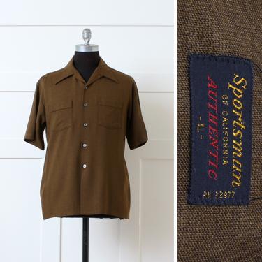 mens 1950s - early 1960s short sleeve shirt • casual 'Sportsman California' rayon blend loop collar shirt 