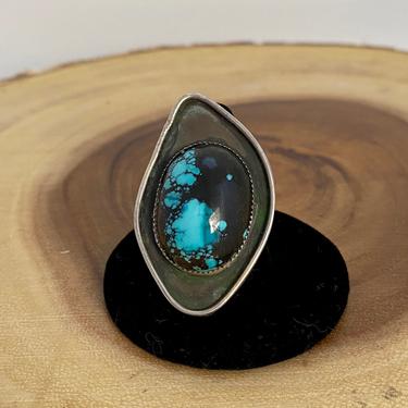 IN THE SHADOWS Sterling Silver and Turquoise Ring | Shadowbox Solitaire | Southwestern Native American Navajo Boho Jewelry | Size 9 1/2 