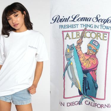 Point Loma Seafoods Shirt Fishing Shirt San Diego Tshirt 90s Graphic T Shirt Vintage 1990s Shirt Albacore Fish Tshirt Medium 