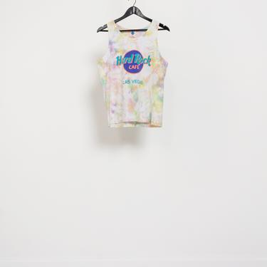 HARD ROCK TANK Vintage Tie Dye Official Las Vegas Cafe Graphic Tourist Sleeveless Pastel White Cotton 90's Oversize / Medium 