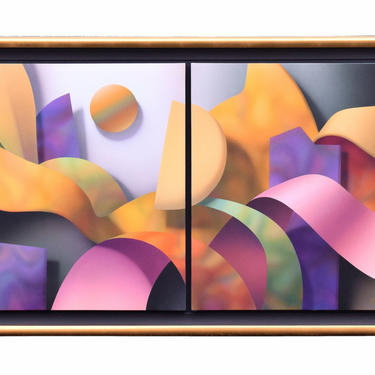 1989 Daniel Heide Geometric Abstract Diptych Large 7ft Painting 