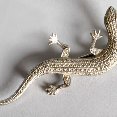 Vintage Silver Metal Lizard Pin Broach Jewelry 1970's, 1980's 