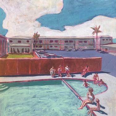 Pool #52  |  Original Acrylic Painting on Canvas 36" x 48" Extra Large Huge Pool Art 
