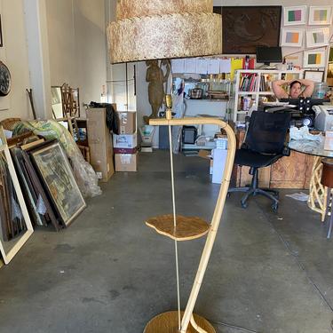 Restored Googie Asymmetric Pole Floor Lamp w/ Side Table &amp; Fiberglass Shade 