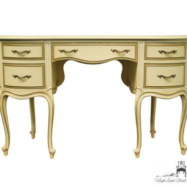 DREXEL FURNITURE Cream / Off White Painted French Provincial 50" Kidney Desk / Vanity 