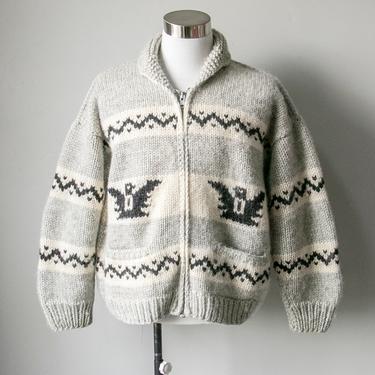 1970s Cowichan Sweater Wool Thunderbird Cardigan XL 