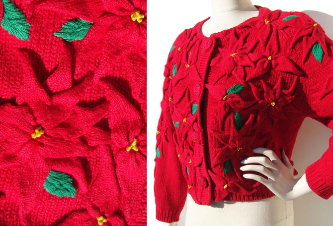 Michael Simon Christmas Sweater Red Poinsettias Ugly XMAS Oversized M Metro Retro Vintage New York NY