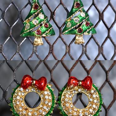 Christmas Earrings - Your Choice Christmas Trees or Holiday Wreaths - Pierced Earrings - Merry Christmas! | FREE SHIPPING 