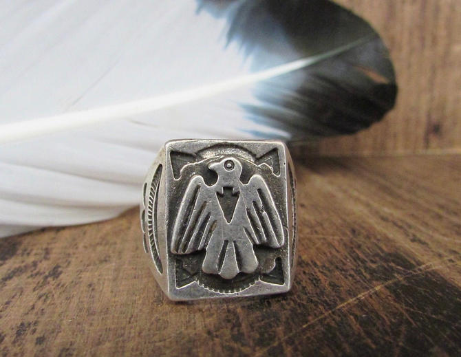 FRED HARVEY Era 50s Thunderbird Silver Ring, 1950s Mens
