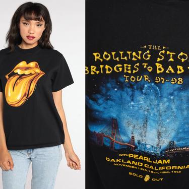 Rolling Stones T Shirt 1997 Pearl Jam Shirt 90s Band Shirt Lips Concert T Shirt Bridges To Babylon Rock N Roll Tour Tee Anvil Small 