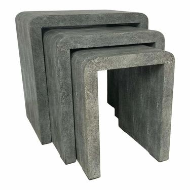 Made Goods Modern Gray Faux Shagreen Nesting Tables - Set of 3