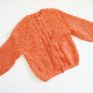 Vintage 60s Mohair Cardigan M - Coral Pink Fuzzy Mohair Wool Cardigan Sweater - Cable  Knit Cardigan - Oversized Fuzzy Knit Sweater 