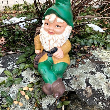 Vintage 1970s Ceramic Garden Gnome Elf Leprechaun Sitting Position 