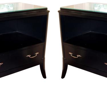 Contemporary Modern Henkel Harris Pair Ebonized Wood Nightstands Side End Tables 