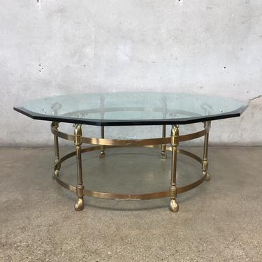 Vintage Italian Brass Hollywood Regency Swans Gueridon Coffee Table