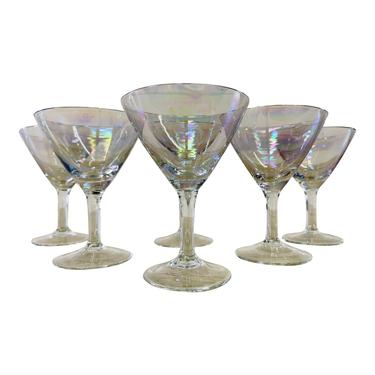 Vintage Iridescent Glass Cocktail Stems, Set of 6