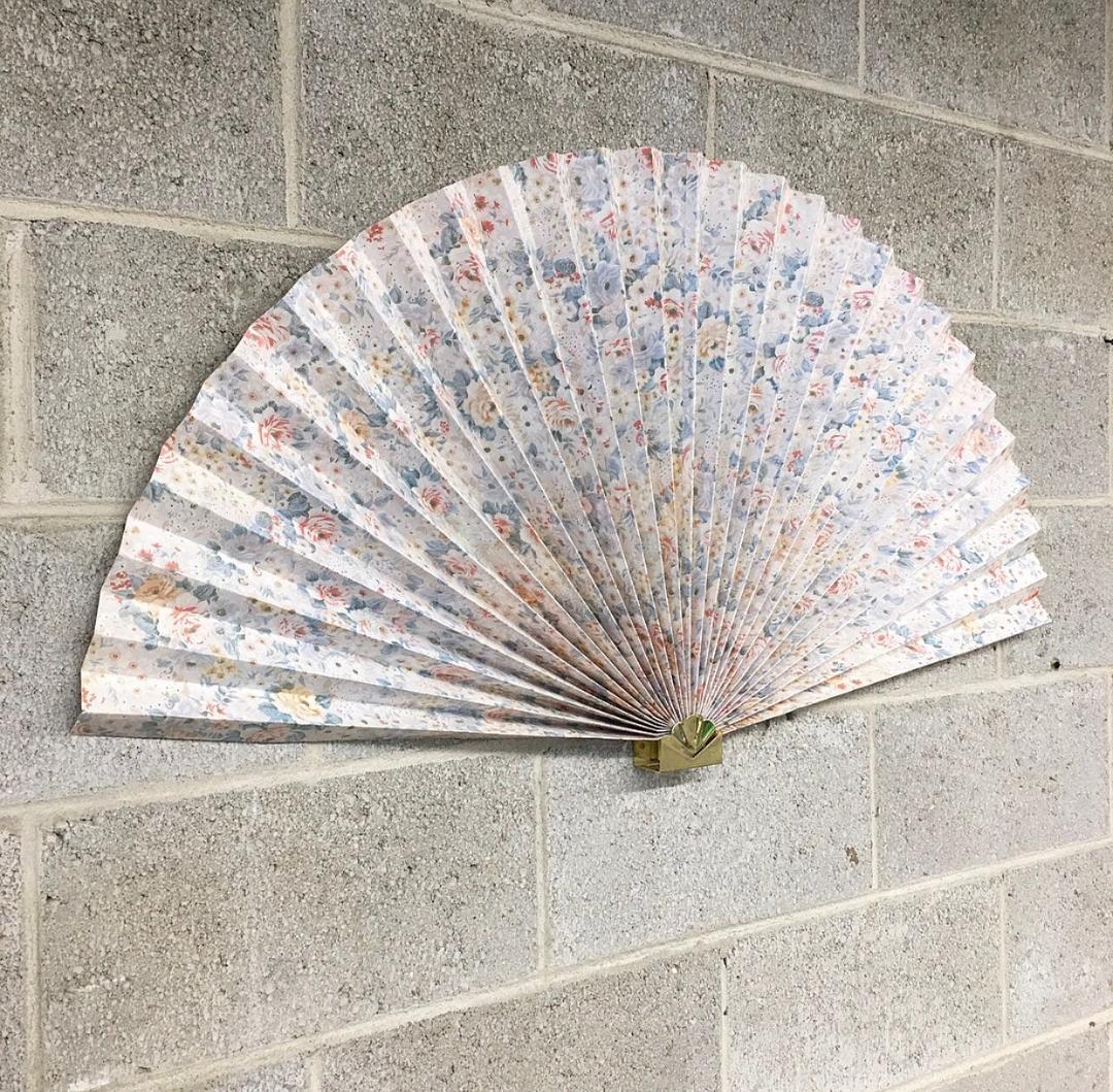 Vintage Decorative Folding Fan Retro 1980s Floral Design + Accordion