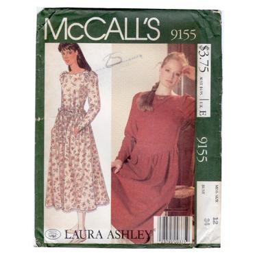 Vintage 1984 McCall's Laura Ashley Sewing Pattern 9155, Misses' Dress, Petticoat, and Tie Belt, Size 12 Bust 34 