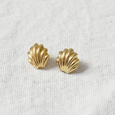 vintage tiny gold seashell stud earrings 