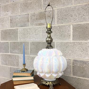 Vintage Table Lamp Retro 1960s Mid Century Modern + Hollywood Regency + Opalescent + White Pearlescent Glass + Large +  MCM + Mood Lighting 