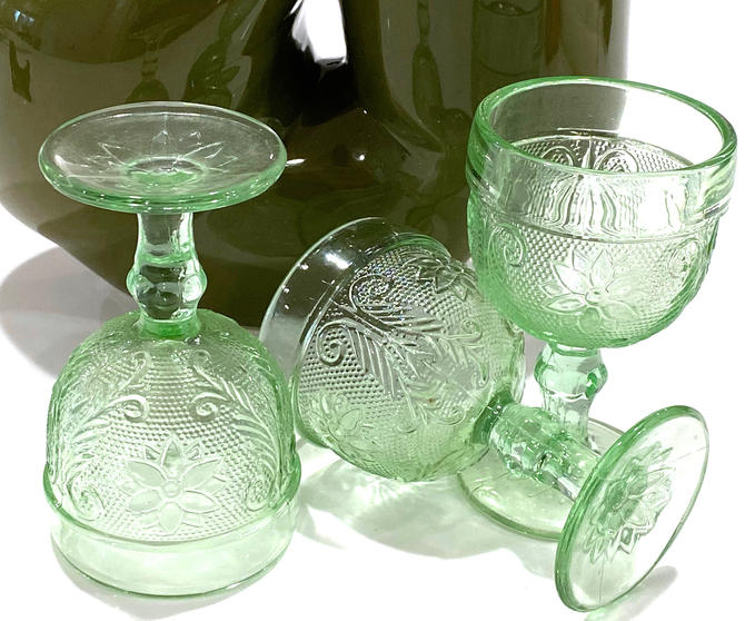 Set Of 3 Vintage Indiana Glass Tiara Chantilly Green good Canisters