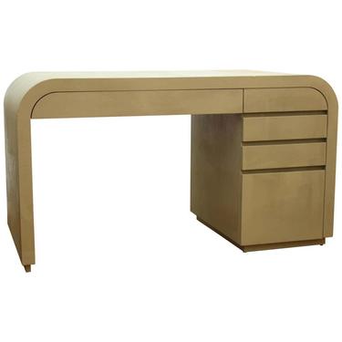 Karl Springer Style Postmodern Waterfall Desk with Grass-Cloth Surface