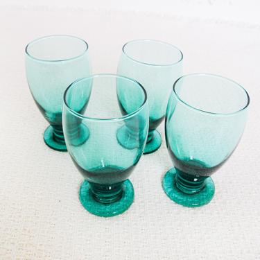 Set of 4 Vintage Vibrant Teal / Emerald Green Water Glasses 