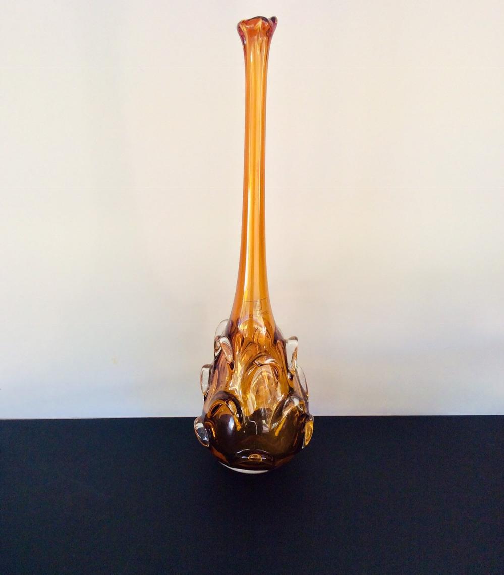 Mcm Mid Century Handblown Art Glass Vase Likely Italian By