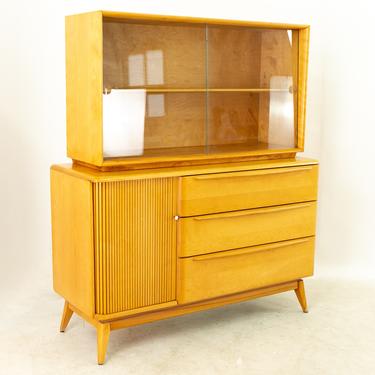 Heywood Wakefield Mid Century Maple Tambour Door Sideboard Credenza Buffet and Hutch 