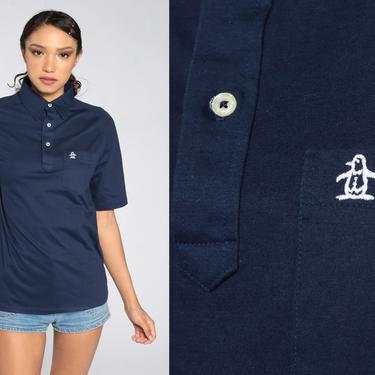 80s Polo Shirt Navy Blue Munsingwear Shirt Penguin Polo Shirt Half Button Up Tshirt 1980s Retro Vintage Tee Grand Slam Small S 