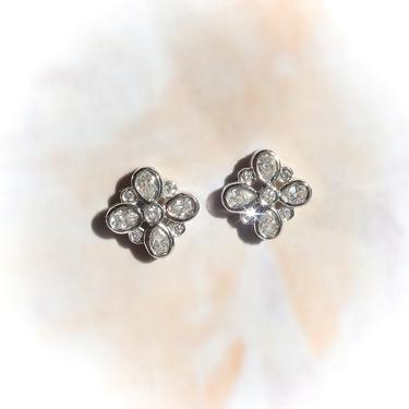 Estate Tiffany & Co .36ct.tw. Diamond Square Floral Earrings Platinum 