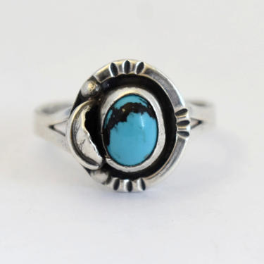 NAVAJO Sterling Silver Flower Leaf & Turquoise Ring - deals size 7.75