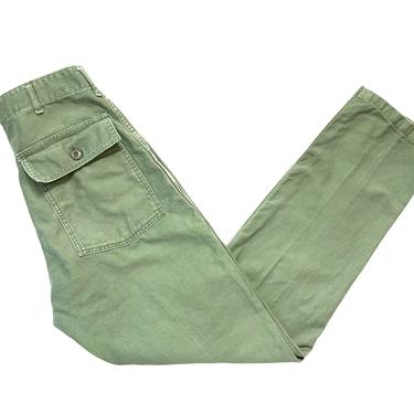 Vintage 1960s US Army OG-107 Cotton Sateen Field Trousers / Pants ~ measure 28 x 31.5 ~ Vietnam War Era ~ 28 Waist ~ Button-Fly 