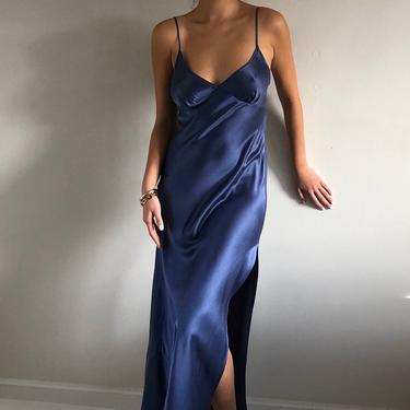 blue dress for baby girl Ripple 90s Silk Midi Slip Dress – Lily Rou main image 1