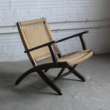 Vintage Hans Wegner Inspired Walnut Folding Lounge Armchair 