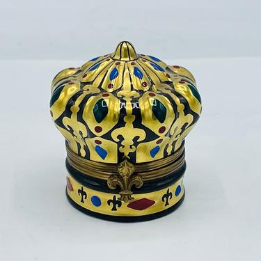 Vintage Peint Main Limoges France Royal Crown Trinket Box Fleur de Lis  Hand Painted 