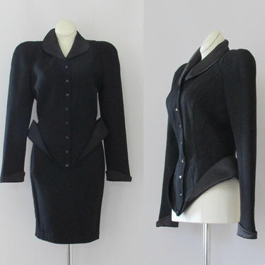 【美品】ヴィンテージ Thierry Mugler アシンメトリージャケット Vintage 1980s Thierry Mugler Suit Jacket Linen Size 40