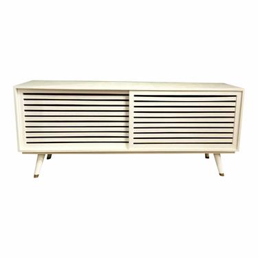 Made Goods Mid-Century Modern Style White Raffia Finished Adali Console Table