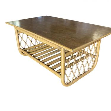 Large 42&quot; Rectangle Rattan Coffee Table with Diamond Link Side 