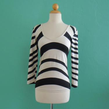 vintage 80's claude montana striped top // black white top 
