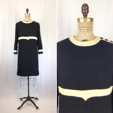 Vintage 60s dress | Vintage black cream wool boucle dress | 1960s Louis Feraud dress 
