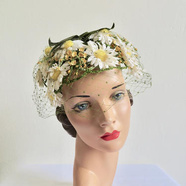 1950s/60s White Floral Cocktail/Garden Party/Bridal Headband Style Hat Vintage | Accessories | 95s60s White Floral Cocktailgarden  main image 3